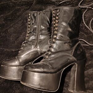 Boots Shiny Black Platform Heeled Boots